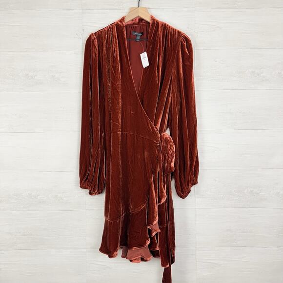 Banana Republic Womens XXL Aida Velvet Wrap Mini Dress Cabin Red Silk Blend NWT - Picture 1 of 14